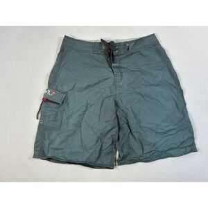 Vintage Quiksilver Board Shorts Mens 30 Cargo Pocket Blue Green Nylon Y2K Surf